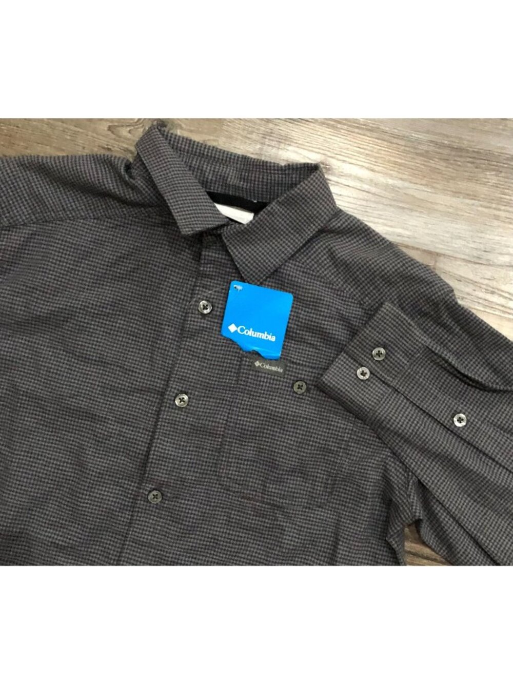 Columbia Mens Small Dark Gray Checked Long Sleeve Button Up Shirt New with Tags